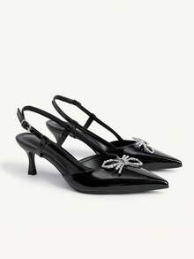 CUCCOO CHICEST Women's Pointed Toe Stiletto High Heel Shoes With Metallic Butterfly Buckle, Sexy & Fashionable, Suitable For Dresses, Party, Nightclub Summer Shoes Wedding Shoes Bride Shoes - Black - View 4
