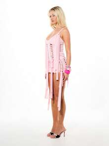 SUMWON WOMEN 女士系带粉色迷你裙，长缎带侧边镂空设计，高腰修身夏季派对夜店时尚半身裙 - 粉色 - 查看 4