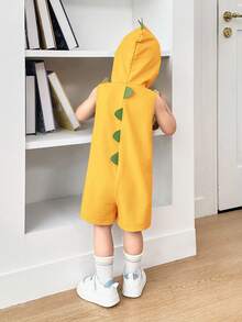 SHEIN Neugeborenen Baby Jungen/Mädchen Lässig süßer blauer Dinosaurier gestrickter Kapuzen-Romper - Gelb - Übersicht 5