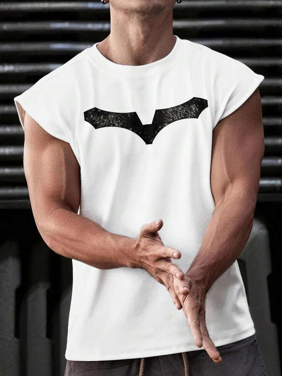 GymBeat Men's Printed Round Neck Casual Fitness Sports Tank Top - White - View 1