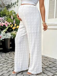 SHEIN Quần bầu ống rộng, màu trơn, chất liệu có họa tiết. - trắng - Xem 8