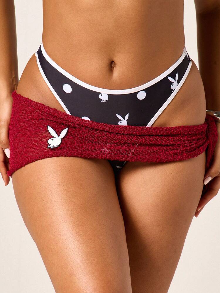 Missguided x Playboy Swimwear Sarong Cover Up Skirt With Bunny Logo Print Beach Wrap Tie Side Detail Summer Vacation Pool Party Essential