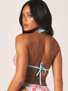 MISSGUIDED Triangle Print Bikini Set With Halter Top And Cheeky Bottom Beach Swimwear Summer Vacation Resort Pool Party Two Piece - Multicolor - View 3