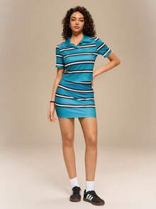 Hanevo New Spring/Summer Casual Elegant Resort Beach Party Polo Collar Short Sleeve Top And Skirt 2-Piece Set For Women - Multicolor - View 5