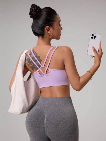 Dewbera 1pc Moisture-Wicking Racerback Sports Tank Top, Lightweight Breathable Fabric, Crossback Design, Basic Style, Light Purple, Suitable For Workout, Yoga, Seamless