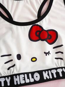 HELLO KITTY AND FRIENDS | SHEIN 女士撞色滚边圆领无袖可爱卡通印花内衣套装 - 紅白色 - 查看 4