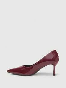 CUCCOO BIZCHIC 四季新款酒红色镜面尖头细跟高跟低帮女鞋，日常百搭通勤商务晚宴派对女鞋 - 酒紅色 - 查看 10