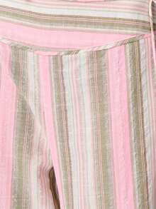 Nöista 这款粉绿条纹高腰阔腿裤，采用抽绳腰带和喇叭裤腿设计，是春夏度假和日常穿着的理想之选。甜美优雅，易于搭配，实用百搭，适合居家休闲、通勤或外出穿着。 - 綠色 - 查看 5