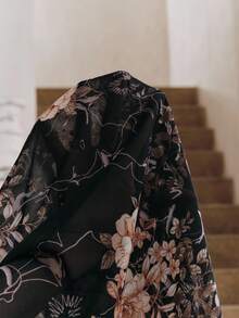 Anewsta Floral Print Sheer V-Neck Long Sleeve Cardigan - Brown - View 7