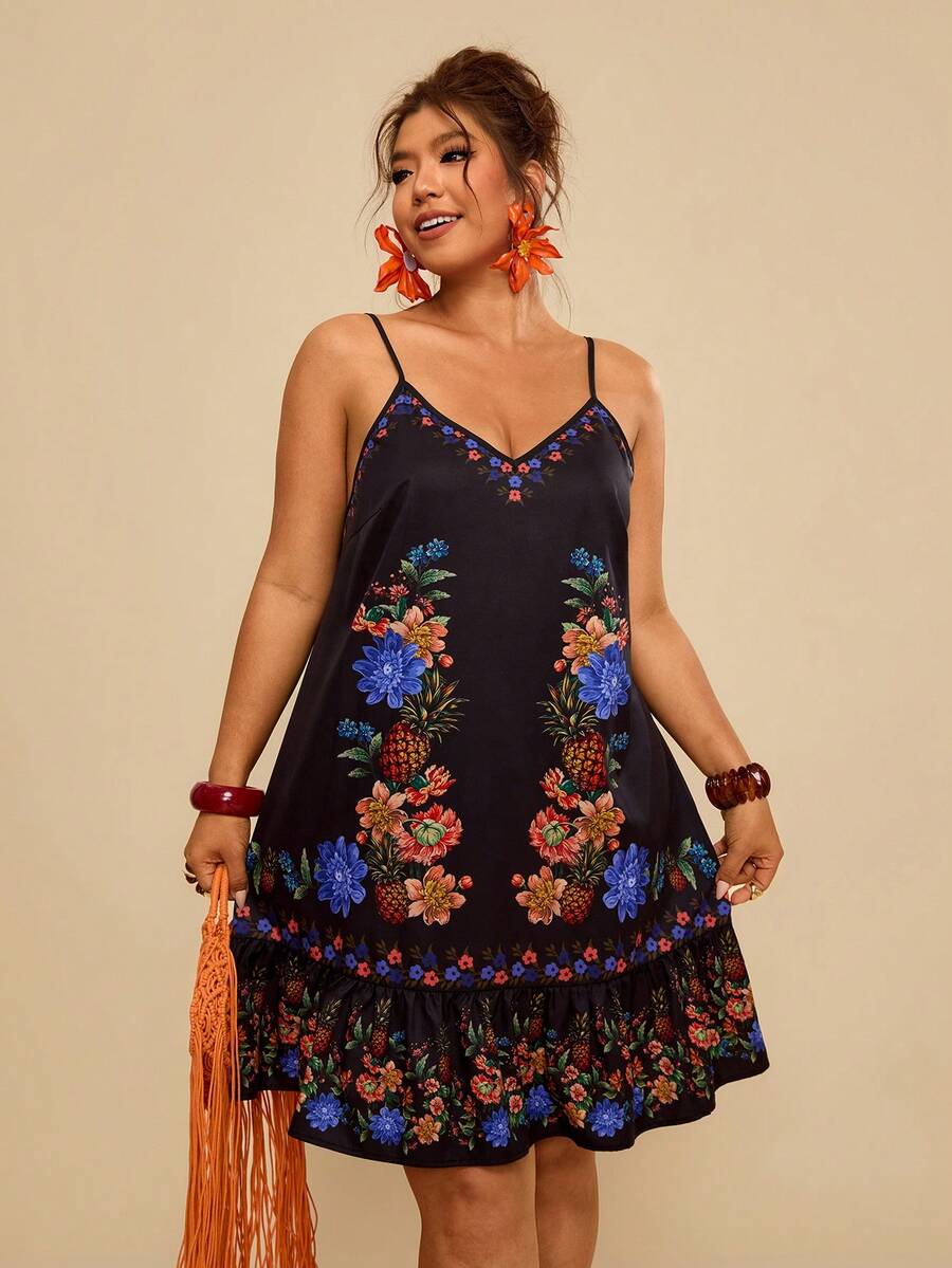 Travachic 大码度假吊带印花连衣裙 女式大码连衣裙 女式夏季连衣裙 女式吊带裙 女式夏季套装 女式连衣裙 - 彩色 - 查看 1