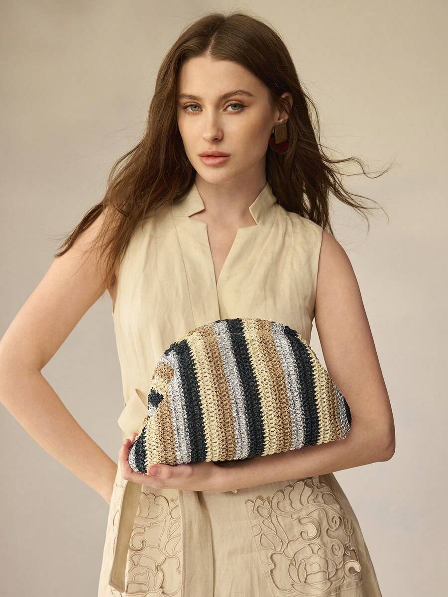 MOTF BOLSO DE MANO CON CADENA TRENZADA PARA VACACIONES DE MUJER - Beis - Ver 1