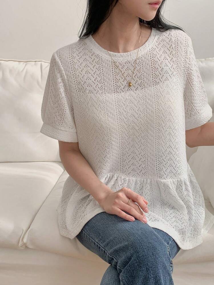 Women's Casual Solid Color Textured Short Sleeve T-Shirt, Summer