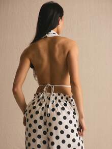 MUSERA Top con escote en pico, elástico y cintura ceñida con estampado de lunares, cómodo y lindo para uso diario, vacaciones, al sol, eventos sociales y festivales - Blanco - Ver 4