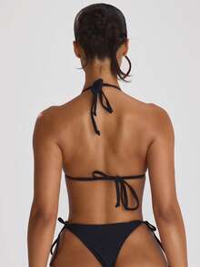 Musera Resort Quần bikini buộc dây bên hông, kiểu dáng gợi cảm, thích hợp cho kỳ nghỉ hè, du lịch biển, đồ bơi cơ bản, màu trơn, phong cách nghỉ dưỡng. - màu đen - Xem 3