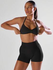 Musera Sport Áo ngực thể thao dáng suông, xếp ly, hở lưng, cổ yếm, thích hợp cho tập luyện thể thao, tập gym, mặc nhà, tập padel, yoga, pilates, mặc thường ngày. - Nhiều màu - Xem 6