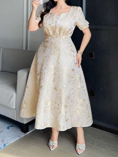 Dazy Plus Plus Size Women's Elegant Floral Petal Sleeve Cinched Waist Party Dress, Summer