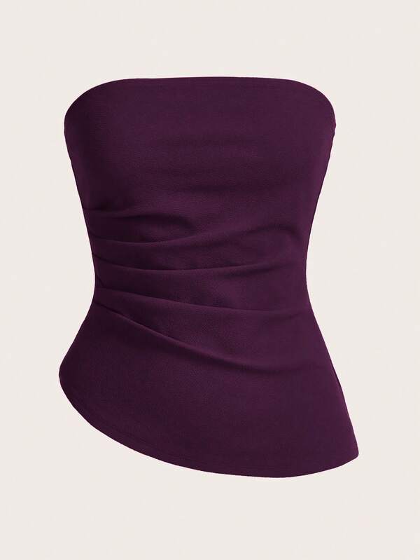 SHEIN Essnce Top tube plissé asymétrique de couleur unie simple pour femmes, été