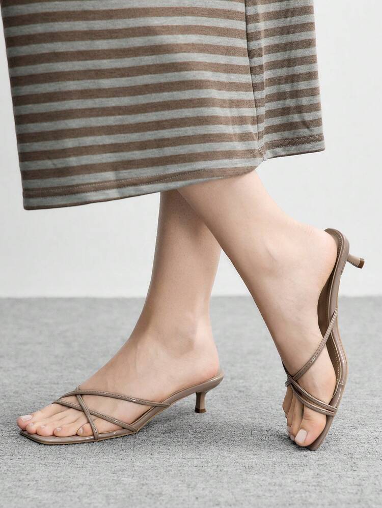 CUCCOO BIZCHIC Women Shoes Spring And Summer New Apricot Thin Strip Women's High-Heeled Sandals Slippers Fashion Simple And Comfortable Versatile Commuter Sexy Sandals Women's Shoes