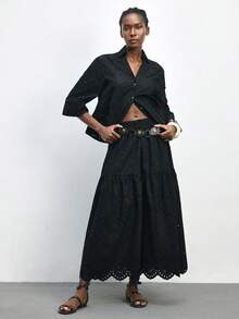 Maija Black Cotton A-Line Embroidered Skirt, Casual & Versatile For Vacation  Spring Summer Beach Outfits - Black - View 5