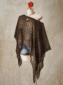 SHEIN ICON 大码复古性感休闲海滩度假千禧风 Y2K 时尚个性现代都市前卫大胆音乐节波西米亚风豹纹不对称下摆宽松上衣 - 彩色 - 查看 5