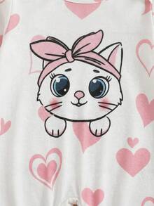 SHEIN 3件套新生女宝宝可爱卡通图案针织连体衣套装，夏季 - 彩色 - 查看 4