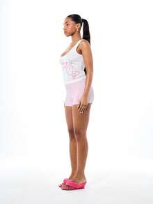 BABYPHAT 女士 Kiss My Jersey 短裤，印有文字和嘴唇图案 - 淺粉色 - 查看 5