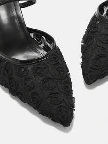 CUCCOO CURVES Women Shoes Women Pointed Black Embroidery Design Daily Versatile Fashion Wide Last High Heels - Black - View 8