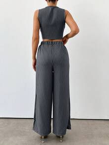 EURMUSE Black Stripe Linen Look Co-Ord - Grey - View 2