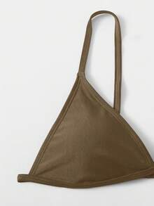 SHEIN Swim Women's Summer Beach Solid Color Spaghetti Strap Sexy Bikini Swimwear Set - Coffee Brown - View 4