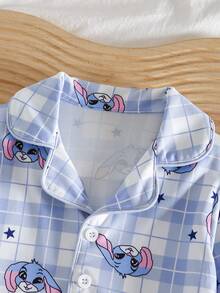 2件套幼儿男童可爱卡通蓝色兔耳星星印花休闲舒适Polo领开衫和裤子套装，家居服 - 藍色 - 查看 6