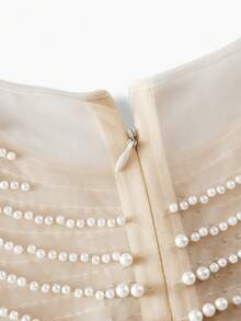 ZEYLAH 亮片仿珍珠串珠连衣裙 - 杏色 - 查看 5
