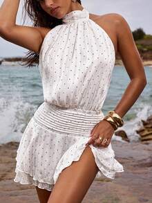 Opulessa Women's Polka Dot Sleeveless Backless Dress, Fashionable And Versatile For Summer - White - View 6