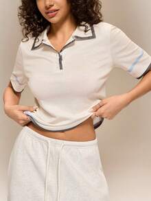 Hanevo Nueva camiseta de manga corta con cuello de camisa, de estilo casual, elegante y minimalista para uso en resort, playa y fiestas, para mujer, primavera/verano - Multicolor - Ver 6