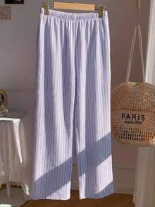Solflare Pantalon rayé lavande grande taille pour femmes, printemps/été - Parme - Voir 2