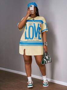 Slaydiva Đầm ngắn tay màu hồng xẻ tà bên hông, dáng suông, cỡ lớn, thích hợp cho kỳ nghỉ xuân sớm, kiểu dáng thường ngày, dành cho người có thân hình đầy đặn. - Màu xanh lam - Xem 7