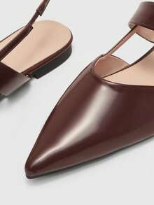 CUCCOO BIZCHIC Women's Pointed Toe Brown Patent Leather All-Match Commuter Versatile Daily Minimalist One-Strap Backless Flat Shoes - Brown - View 7