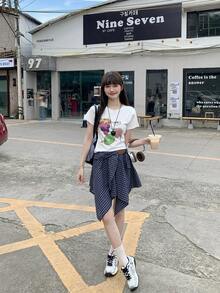 K-Vae Women's Casual Asymmetrical Plaid Mini Skirt - Blue - View 6