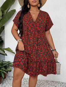 SHEIN LUNE Đầm dự tiệc/hẹn hò thời trang cổ chữ V xếp nếp dành cho nữ cỡ lớn - Nhiều màu - Xem 6