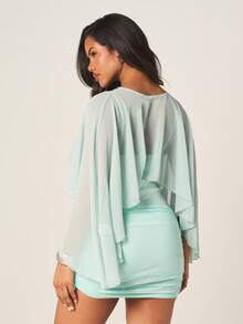 MISSGUIDED Women's Sheer Chiffon Cape Only Summer Poolside Resort Wear - Mint Green - View 2