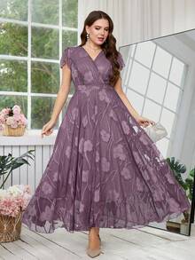 Reflora Đầm hoa thanh lịch dành cho nữ cỡ lớn, đầm dự tiệc cưới mùa hè. - Màu tím - Xem 6