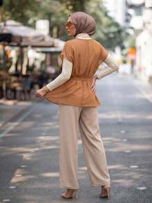 Calvaya 女士日常两件套服装 - 橘色 - 查看 2