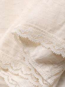 Livesso 2pcs/Set Women's White Lace Patchwork Tie-Up Vacation Outfit Lounge Sets For Women - Apricot - View 3