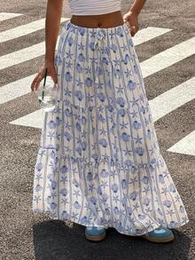 Muchica Women's Shell Print Lace-Up Loose Long Skirt, Summer - Multicolor - View 1