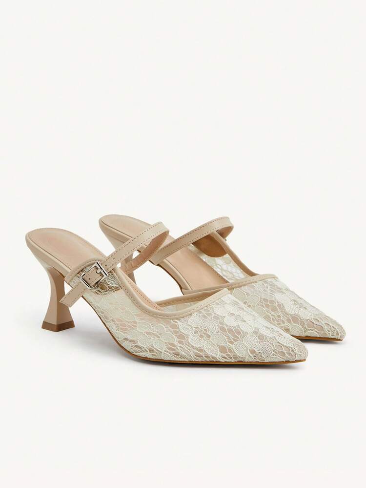 CUCCOO CHICEST New Spring/Summer Outdoor Women High Heel Sandals, Fashion Mesh Patchwork Pointed Toe Shoes, Suitable For Party, Easter Celebration Wedding Shoes Spring Shoes Bride Shoes