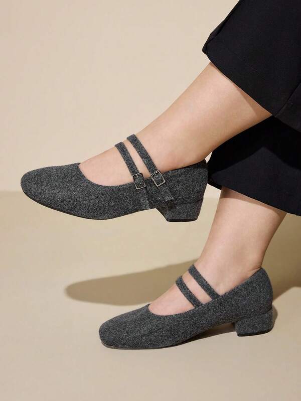 CUCCOO CURVES 2026 New Commuter French Elegant Professional Thick Heel Fat Shoes Low Vamp Flat Sole Shoes Women Wear Work Shoes Square Toe Not Tired Feet