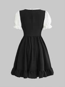 ROMWE Goth Vestido holgado de línea A con mangas abullonadas, encaje y estilo gótico lolita - Negro - Ver 2