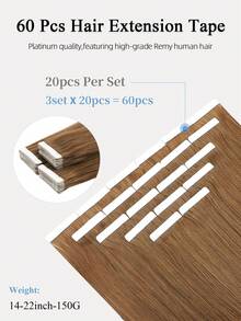 60pcs Tape In Hair Extensions 100% Human Hair #6 Light Brown Straight Style In 14-22 Inch Lengths Extensions Silky Seamless Invisible Top Quality Thick Ends Healthy Human Hair Extensions For Thin Hair And Salon Use And For All Women/Girls Daily Use - S6 - View 3