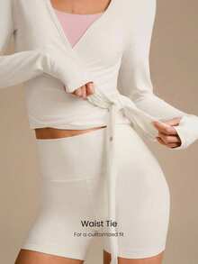 GLOWMODE FeatherFit™ Split Decision 二合一双面穿 柔软弹力吸汗系腰长袖上衣 瑜伽普拉提工作室日常休闲装 - 白色 - 查看 5