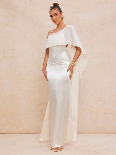 Lumalex Ivory Maxi Dress Early Spring Women's Extra Long Dress With Flowing Cape-Style Overlay, Soft Flutter Sleeves,  Ethereal Fluid Draped Maxi Dress, Spring/Summer, Elegant Romantic Dress, Formal Evening Gown, Gala Night, Looks Of Party, Fall New Style Women, Luxury Dress For Party, Fashionable This Autumn Winter, Elegant Casual Outfit, Chic Autumn, Weekend Outfit, Glamour Dress, Autumn Winter Work Style, Delicate Romance, Enchanted Romance Gown, Party Dress For Autumn, Draped Dress, , Business Casual, Prom Graduation Dress, Suitable For Parties, Dates, Going Out, Night Out, Weddings, Holiday, Vacation, Birthday, Dresses For Women, Valentine's Day Outfits, New Year's Eve Parties, Beach Vacation Dresses, Holiday Fancy Dress