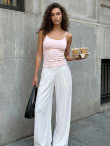 Fluxe Women's Loose Fit Wide Leg Flowy Pants , High Waist Casual White Palazzo Trousers Summer Beach Yoga Joggers, Spring , Valentine's Day, Going Outs, Vacations Women, Casual For Women - White - View 10